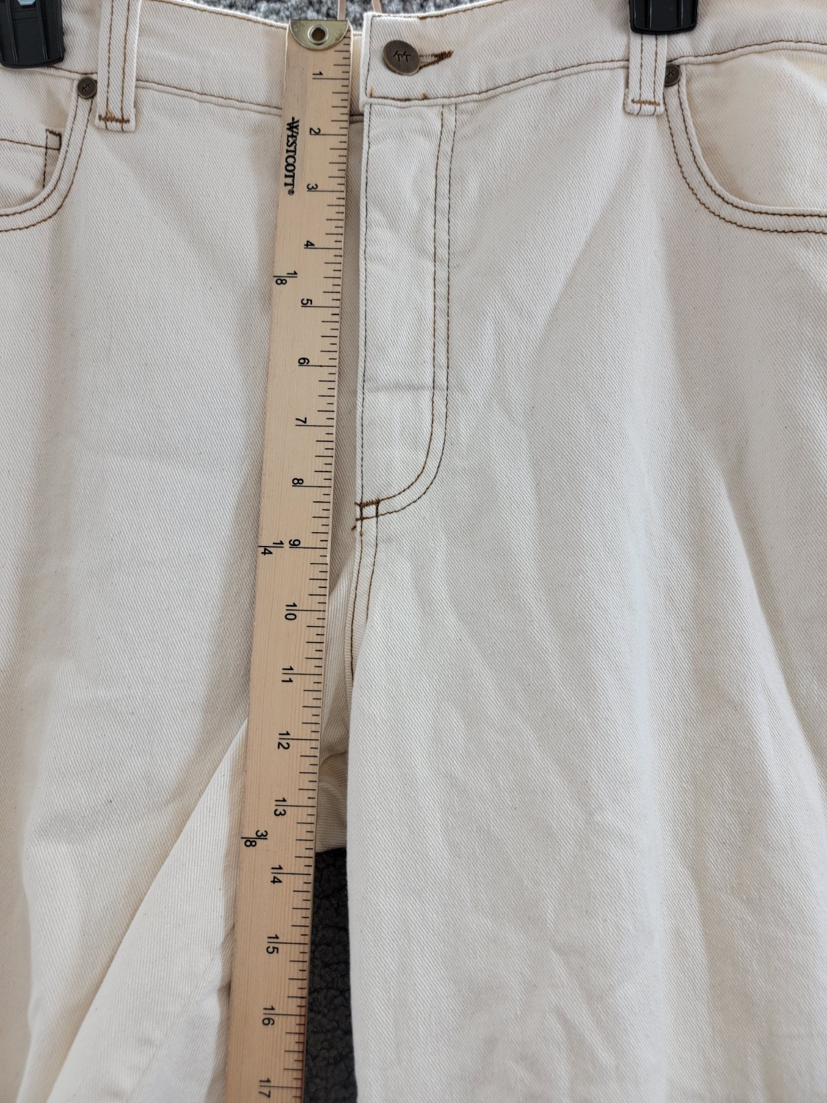 Karen Kane Cropped Wide Leg Jeans Women's 16 Natural 5 Pockets Zip/Button - Picture 8 of 16