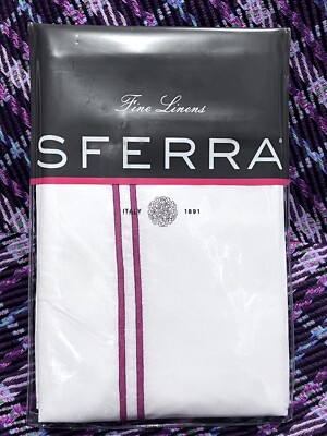Sferra Grande Hotel Standard Sham Egyptian Percale White/Berry Double Stitch New
