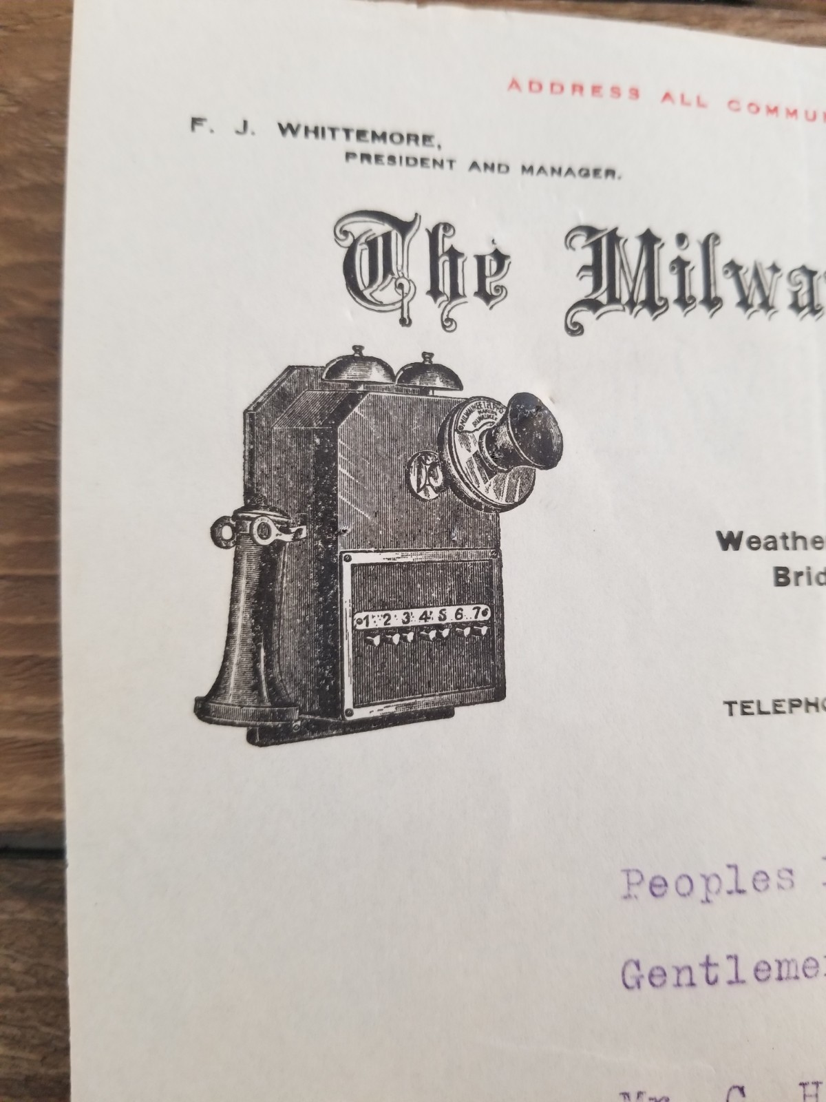 Vintage 1906 Advertising Billhead Milwaukee Telephone & Mfg. Co Wisconsin