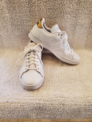 Adidas White Leather Womens7 Cloudfoam Advantage Lace Up Sneaker Shoes