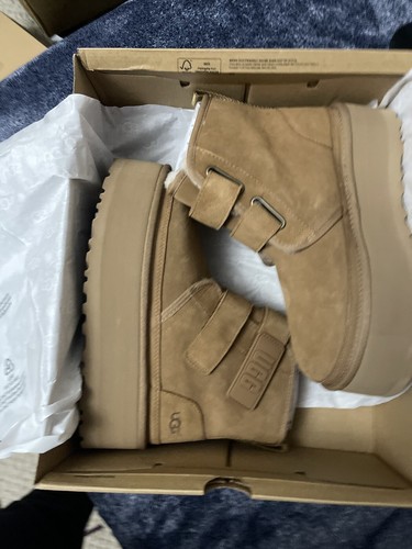 Pre-owned Ugg Brand  Women's Neumel Double-strap Platform Booties Nwb Size 7 Chestnut In Brown
