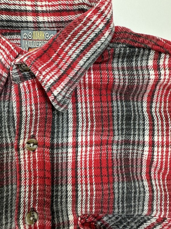 Vintage 90s Ozark Wilderness Heavy Flannel Shirt Mens M Red Plaid Outdoors STAIN