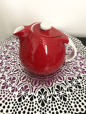 Vintage Hall China Chinese Red Deco Small Pert Teapot