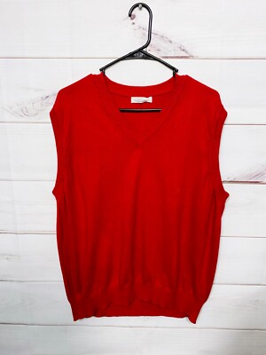 Sisley Made In Italy Mens Sweater Vest Size M Red V-Neck Sleeveless