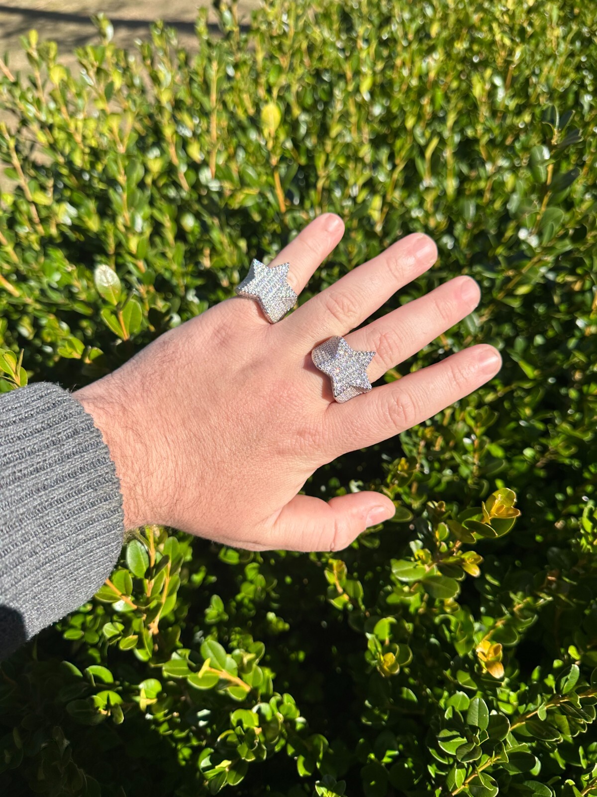 Pre-owned Silver Moissanite Real 925  Iced Baguette Star Ring Moissanite Pass Diamond Test