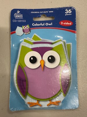 NEW SEALED Carson Dellosa Mini Colorful Owl Cutouts 2-Sides 36 Pieces