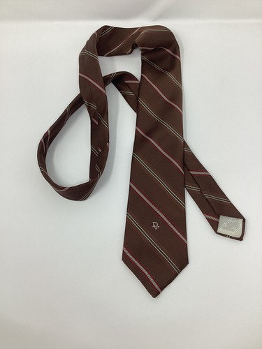 Christian Dior Cravates Tie Brown With Stripes Dior Logo On