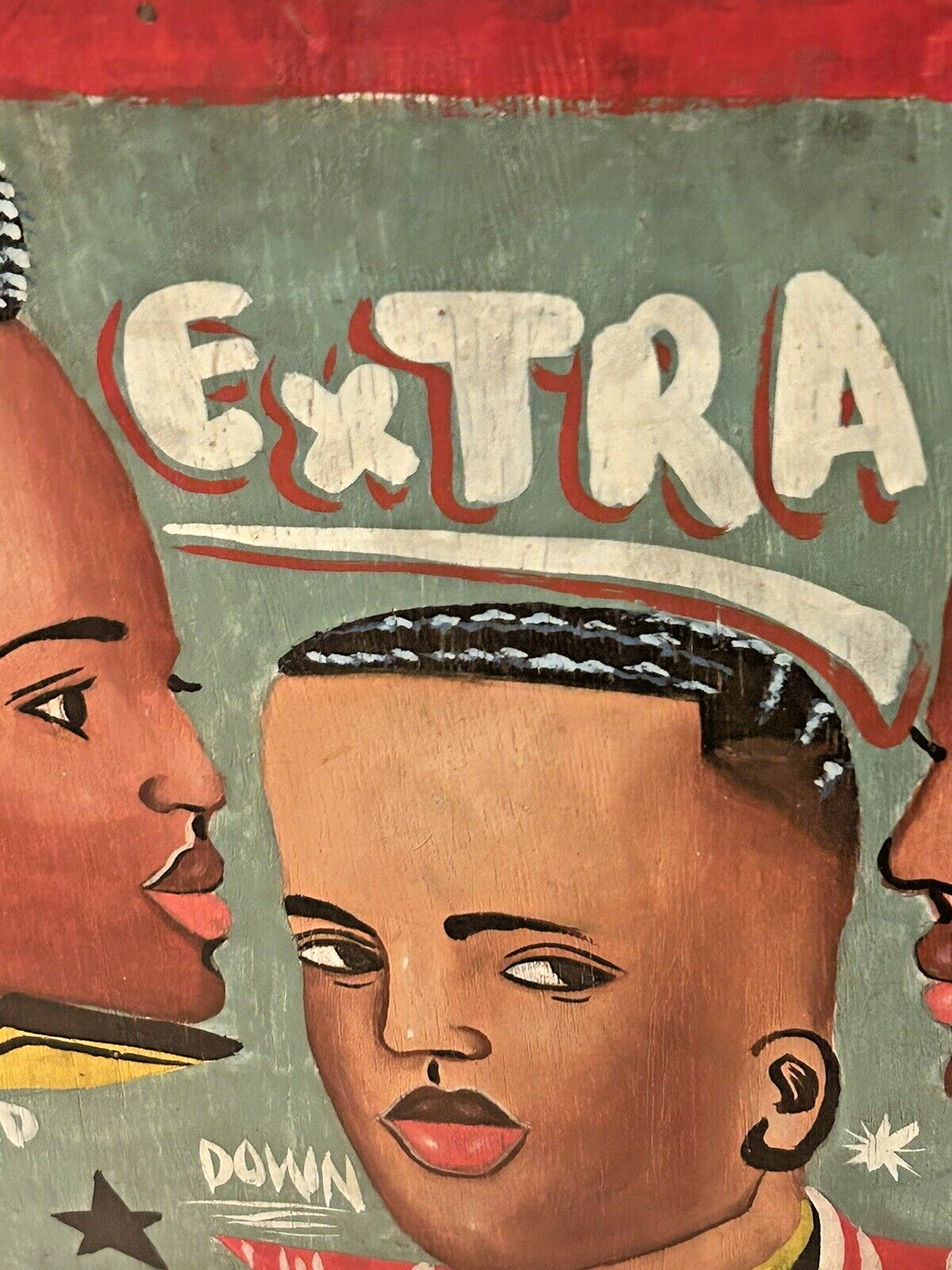 Hand-Painted Barbershop Sign from Ghana, Africa Outsider/Naive/Folk Art  Vintage