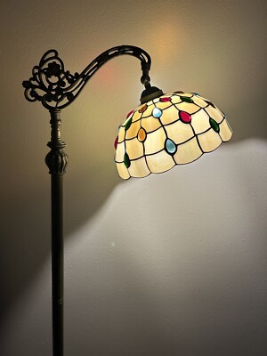 Tiffany Style Floor Lamp Gold Stained Glass Gooseneck Adjustable 63''H*20''W*12''D