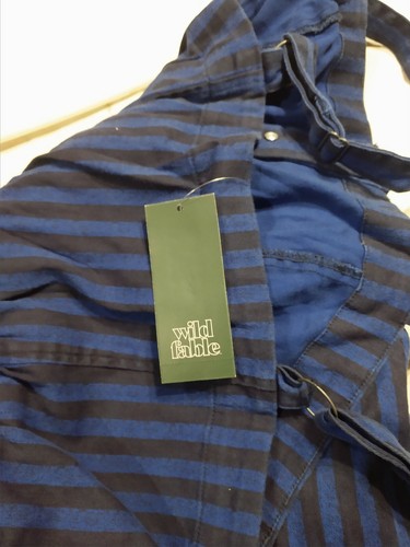 Wild Fable Kids Size Large L Overalls Over All Black/Blue Striped  New with Tags