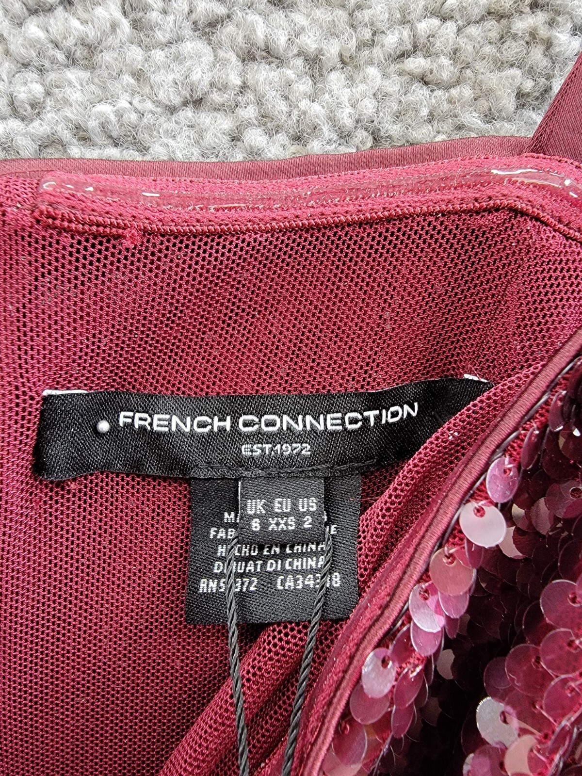 FRENCH CONNECTION Beatrice Sequin Mini Dress Women's 2 Burgundy Red Back Zip - Picture 14 of 16