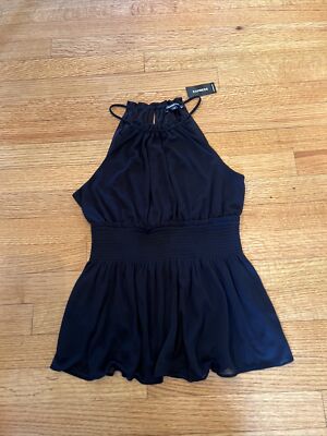 Express Women's Sleeveless Top/Blouse Size S Black Buttoned Keyhole Smocking
