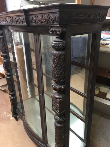Antique Renaissance Carved Wooden Glass Display Case Bookshelf China Cabinet