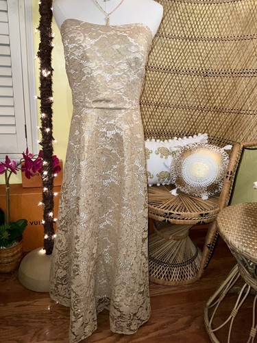 Pre-owned Lilly Pulitzer Aubrianna Strapless Midi Dress Gold Metallic Lace Size 14