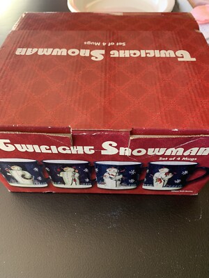 Set of 4 Certified International Twilight Snowman Mugs Cups  Mary Beth Baxter