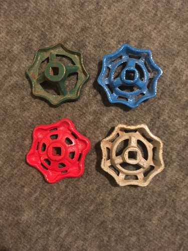 Lot Of 4 Vintage Metal Water Valve Handles - Industrial- Arts & Crafts Steampunk