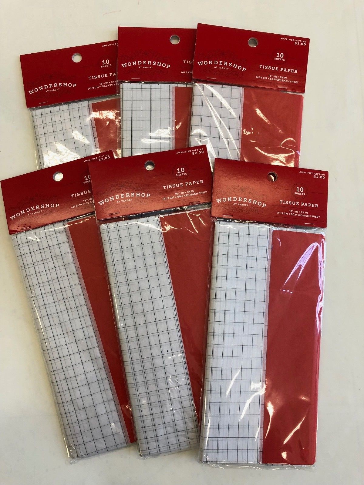 6 pack of red and white with graph tissue paper wrapping presents xmas Valentine