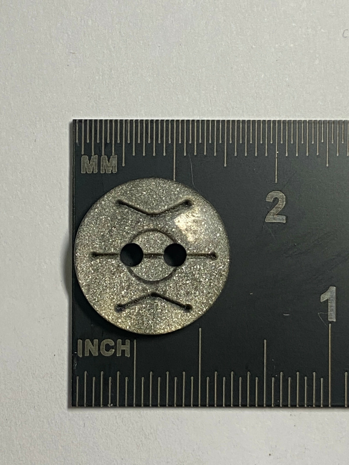 Laser Engraved  Italian Shirting Button Grey Pearlized Sparkle 15mm 2hole