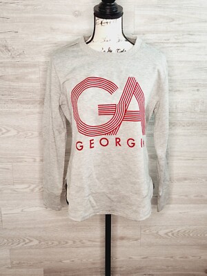 State of Mine Women's Gray & Red GA Georgia Long Sleeve Crew Neck Sweatshirt New