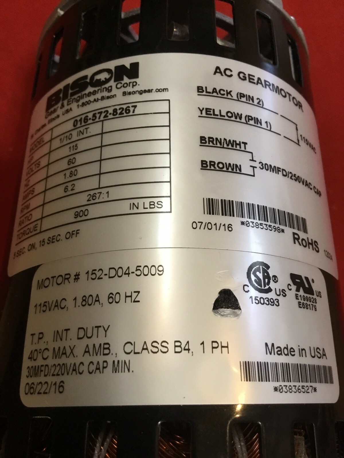 Servend Ice Dispenser Bison AC Gear Motor 016-572-8267 .115V ,,Never Installed