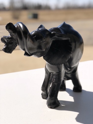 HEAVY Wood Elephant W/ Trunk Wrapped Around Branch Or Stump Heavy Antique? Nice!