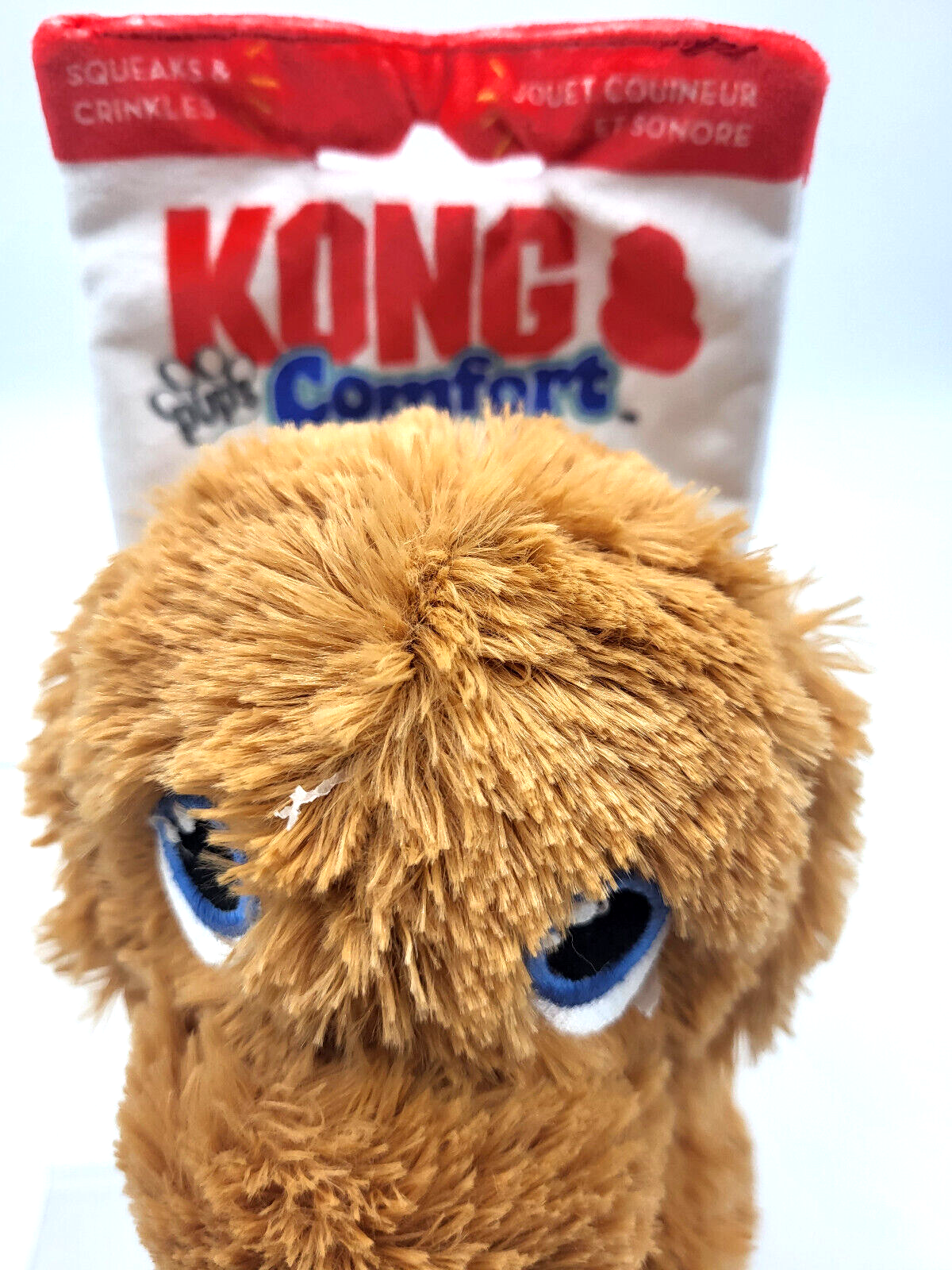 KONG Comfort Pups Goldie Medium Plush Squeaky Crinkly Packaging Dog Toy
