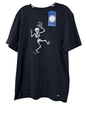 Life is Good Crusher T-Shirt Men's L Dark Gray S/S Dancing Skeleton Top Hat NWT