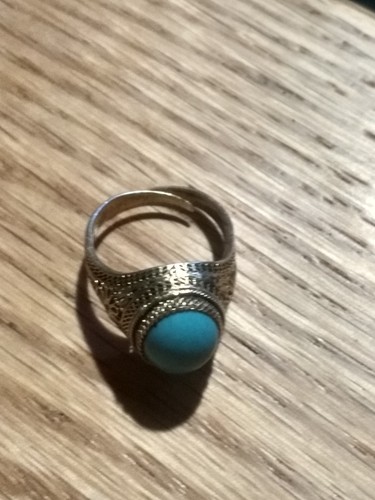 Antique Chinese Canittille Turquoise Cabuchon Adjustable Ring Hallmarked...