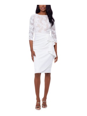 Женская драпированная юбка XSCAPE с подкладкой цвета слоновой кости и разрезом сзади на подоле с рукавом-футляром 3/4 10