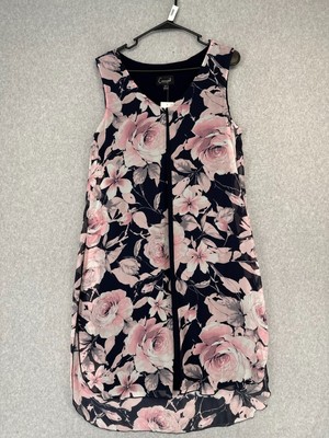 Connected Dress Size 8 Navy Pink Floral Split Overlay Sheath Chiffon Jersey NWT
