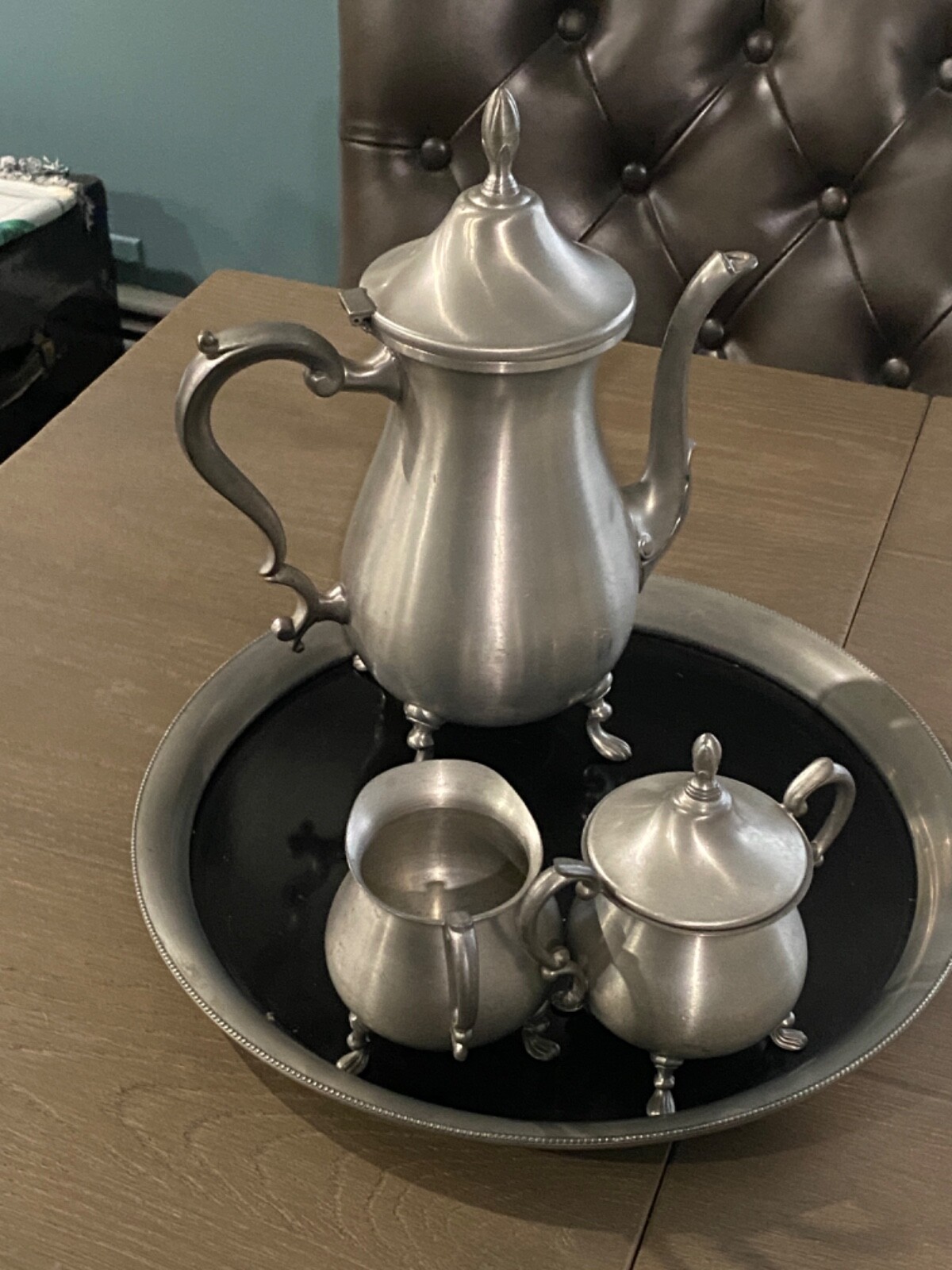 Ameri VINTAGE - ぽぽ Empire ~ Vintage Pewter Coffee/Tea Pot Set w/Creamer & Sugar