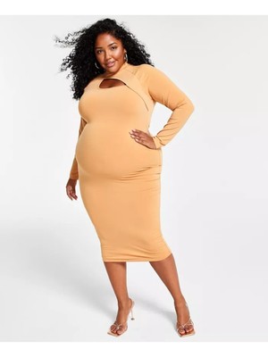 Женский черный пуловер на подкладке NINA PARKER с длинным рукавом Midi Body Con Dress Plus 3X