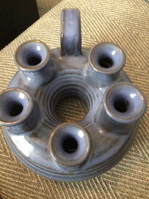 Steve Ashley Signed 1995 Five Wick Oil Lamp. Blue Glaze..