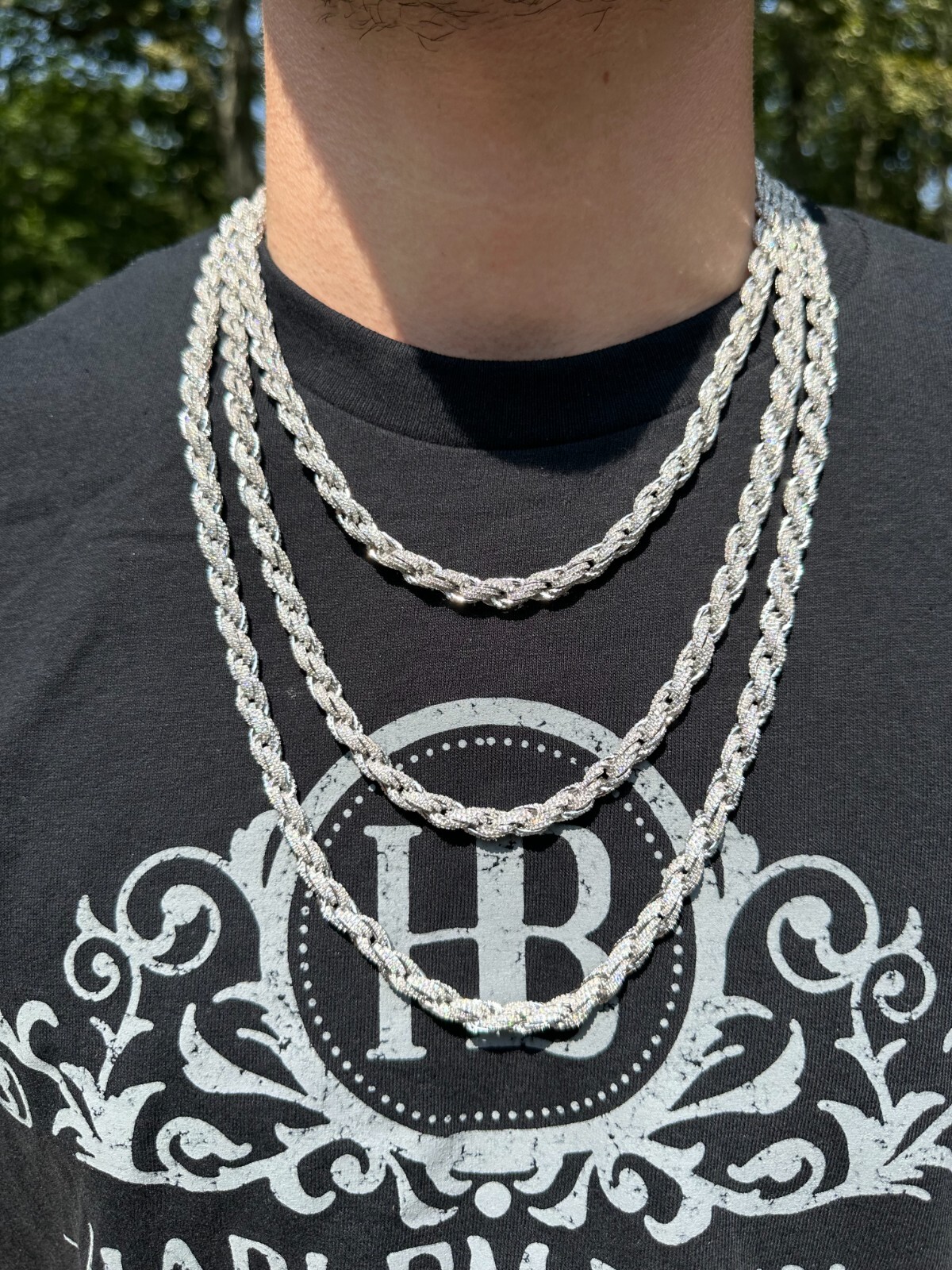 Pre-owned Harlembling Moissanite Iced 7.5mm Rope Chain Necklace Real 925 Silver Men's Hip Hop 16-28" In White/colorless