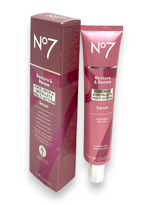 No7 Restore & Renew Face & Neck Multi Action Serum (75ml/2.5fl.oz) New