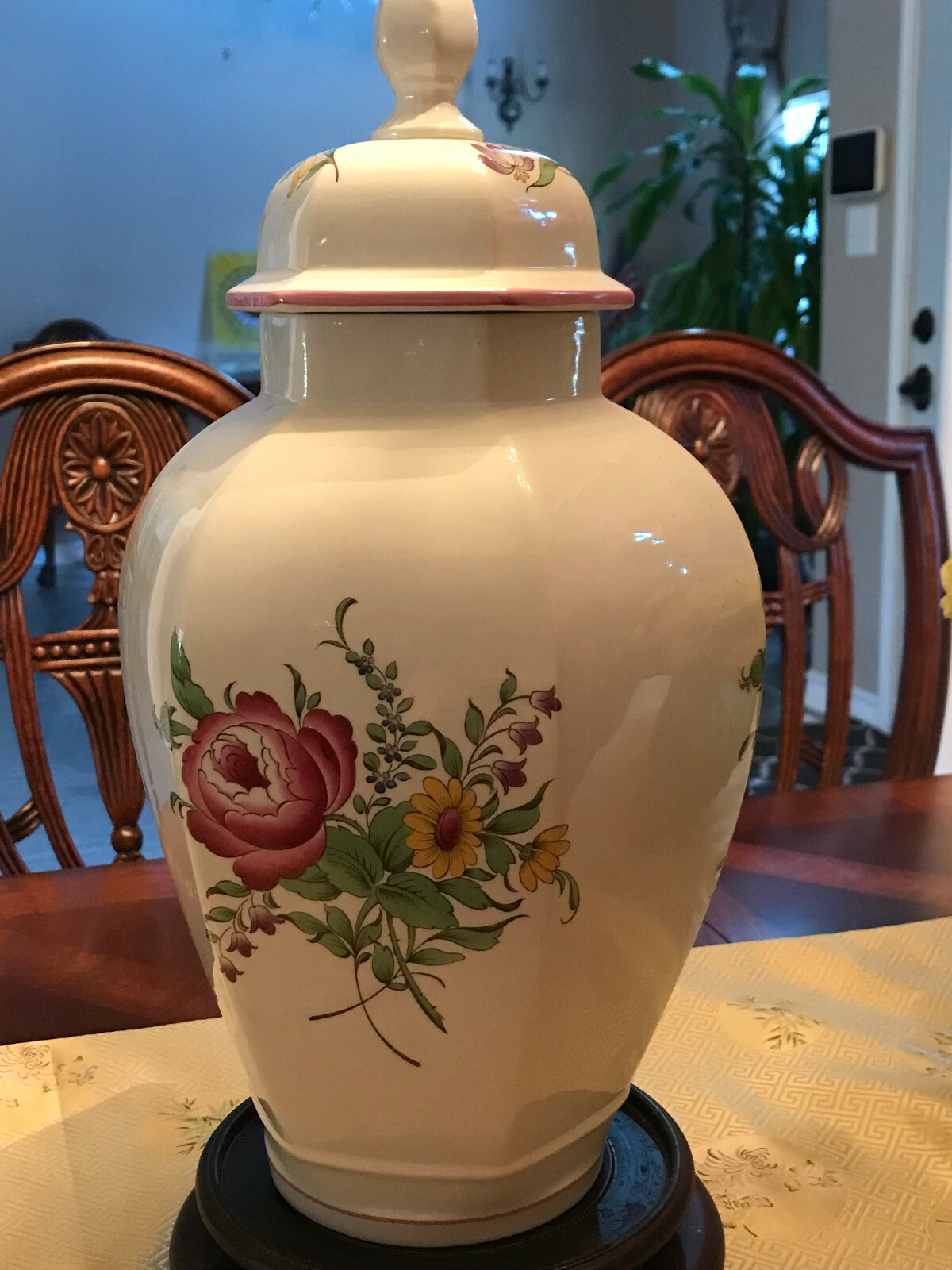 Spode Floral Hexagon Covered Pierced Vase with Lid Ginger Jar 16” Tallの