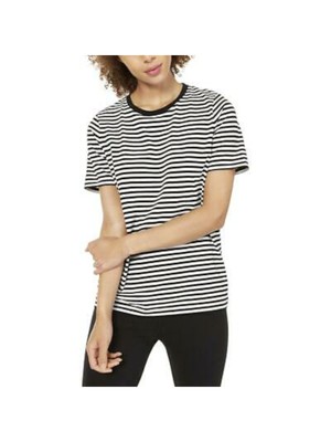 

Женский топ MICHAEL KORS в черную полоску с короткими рукавами и декорированным вырезом Размер, Черный