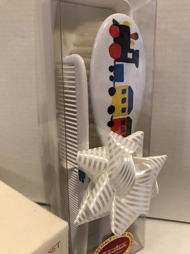 Baby Brush & Comb Gift Set Made in Switzerland Walther Hand Painted Train