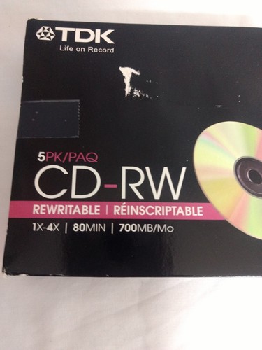 New 5-Pack TDK CD-RW 80 Min 700MB Music CD-RW 1X To 4X Slim Case, Audio Blank