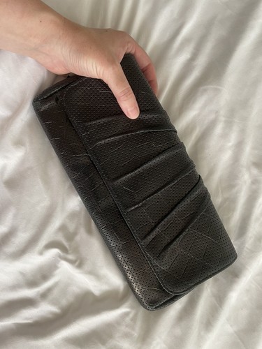 Lauren Merkin Oversized Clutch Reptile Skin Flap Bag Black Magnetic Close