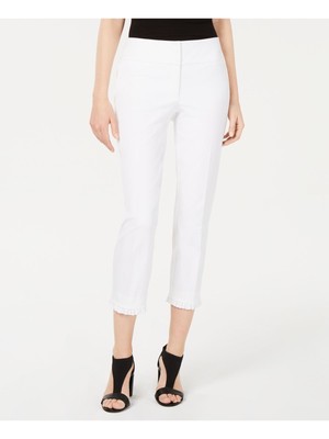 ALFANI Женские белые укороченные брюки на молнии с рюшами Размер: 16