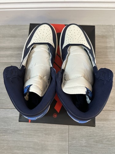 JORDAN MEN'S AIR JORDAN 1 RETRO HIGH OG OBSIDIAN 555088-140 SAIL UNIVERSITY BLUE SZ 12