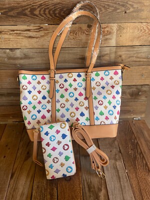 Designer inspired Feelin' Lucky tote white, tan & multi / crossbody  / NWT!