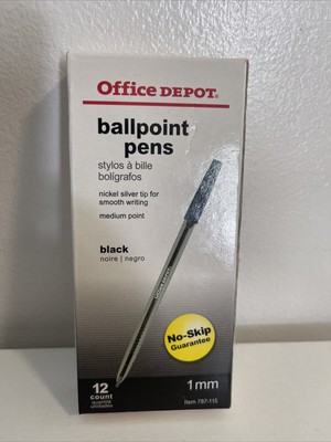Office Depot-12ct 1mm Black/Negro Ballpoint Pens/Boligrafos No-Skip Guarantee.