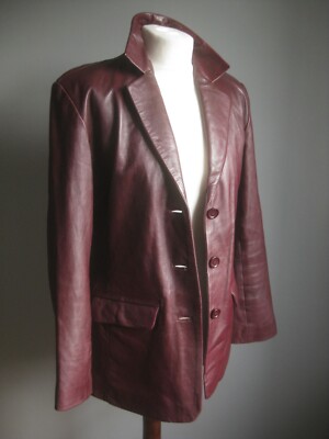 OXBLOOD REAL LEATHER JACKET medium 12 10 wine red purple soft boyfriend smart