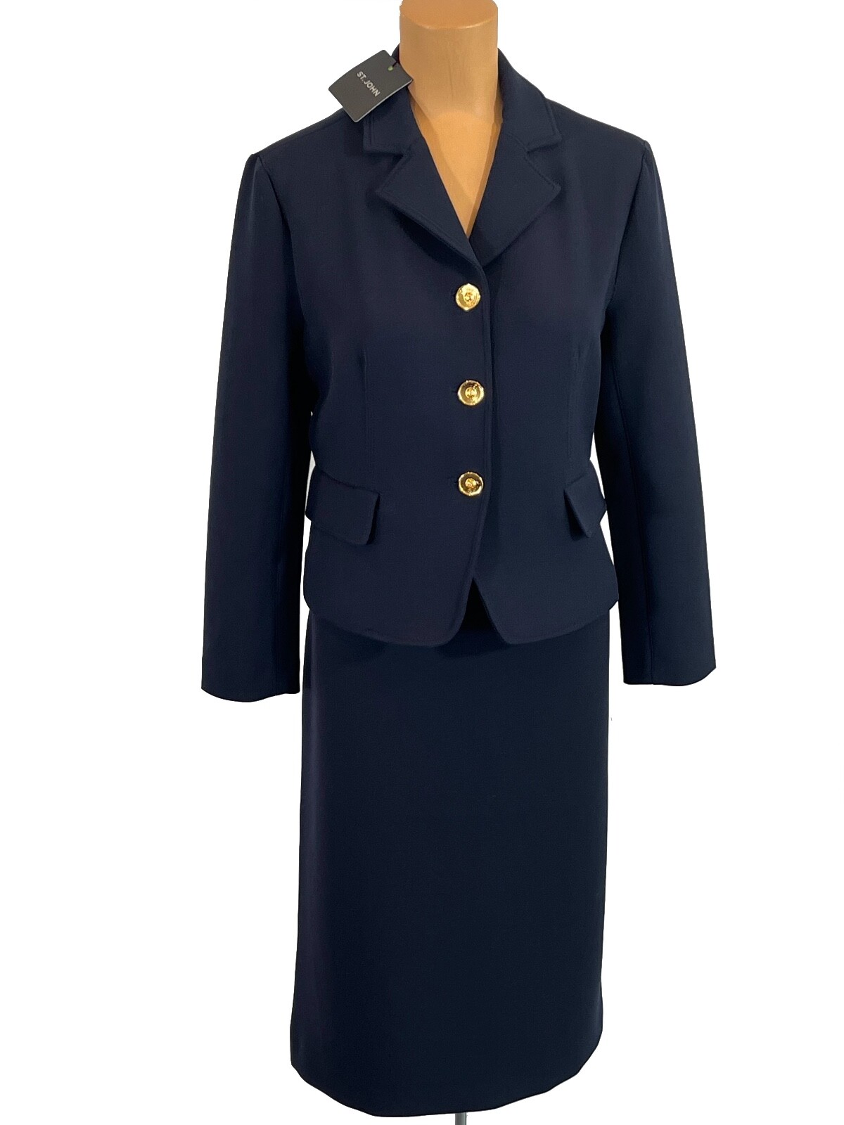 Pre-owned St John St. John Knits Navy Blue Stretch Crepe Jacket Blazer Skirt Suit Sz 10 $1790