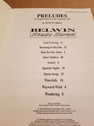 Preludes By Joyce Grill Belwin Studio Series