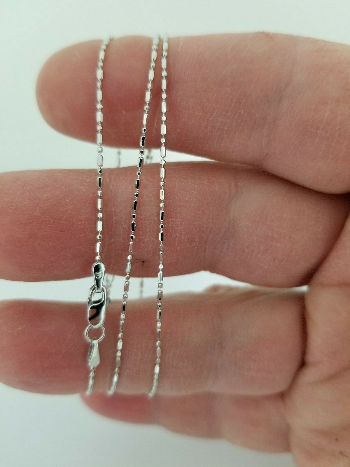 Pre-owned Teachers Jewerly 14k White Gold Bead Ball Chain 18" Round N Rectangle Diamond Cut Beads Necklace