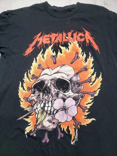 Metallica Pushead Skull Art Flower Heart Flame Graphic Print