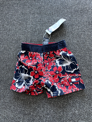 NWT Tommy Hilfiger baby boy blue red floral swim swimming trunk size 6 12month
